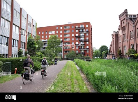 pedestrian  cycle route  gwl terrein  car  housing development  amsterdam stock