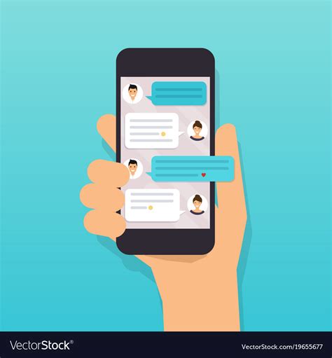 hand holding mobile smart phone  text message vector image
