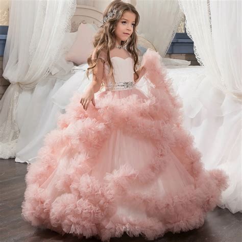 aibaowedding fancy puffy pink pageant dresses  girls long kids ball