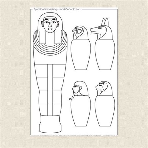 Egyptian Sarcophagus And Canopic Jars Colouring Sheet
