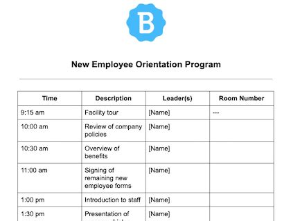 employee orientation template