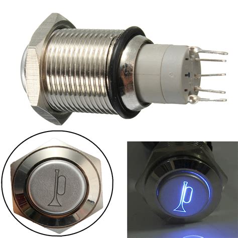 mm waterproof momentary horn metal push button switch blue led lighted alex nld