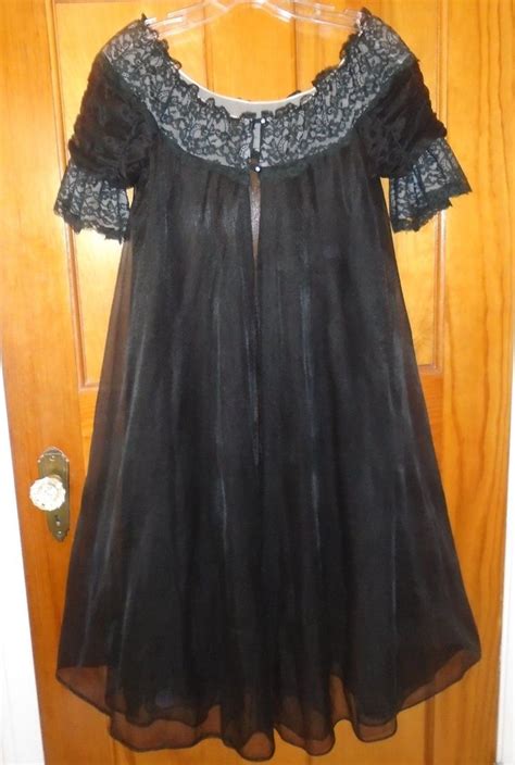 vintage 50s black nylon chiffon lace peignoir nightgown robe set ebay undercover clothing