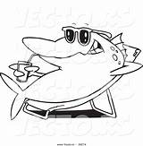 Fish Cartoon Coloring Fried Relaxing Vector Chair Drawing Sipping Outlined Beverage Lounge Paintingvalley Leishman Ron sketch template