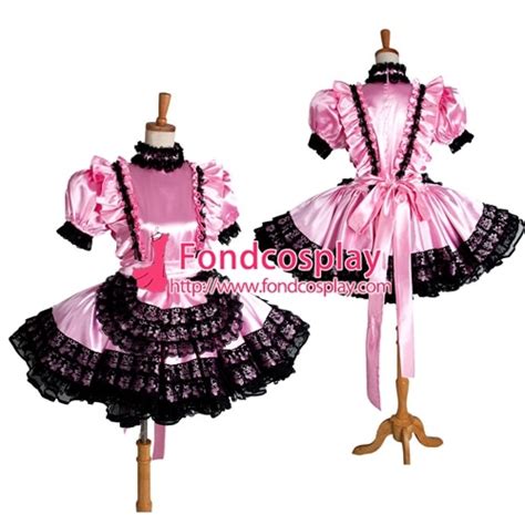 Sissy Maid Pink Satin Dress Lockable Uniform Cosplay Costume Tailor