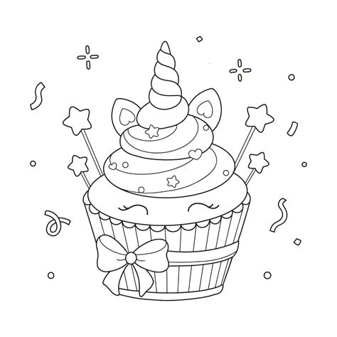 premium vector unicorn cupcake coloring page illustration