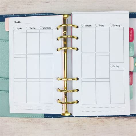 personal size planner insert blank weekly layout