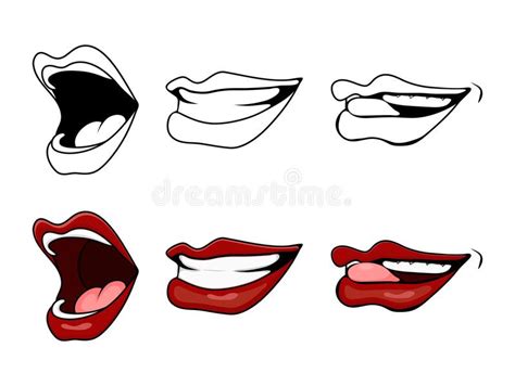 Shouting Lips With Teeth And Tongue Cartoon Outline Vector Symbol Icon