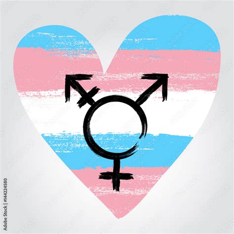 transgender pride flag in a form of heart with transgender symbol stock