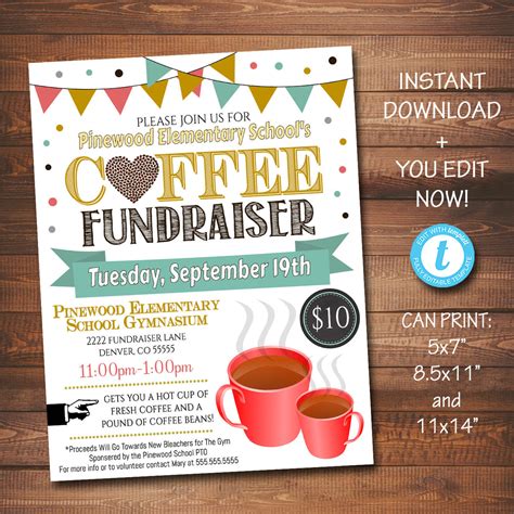 coffee fundraiser school event flyer tidylady printables