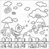 Countryside Coloring 15kb 1024px 1024 Drawings Singing Fence Sitting Alamy Bird Book sketch template