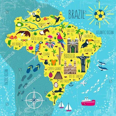 tourist map  brazil tourist attractions  monuments  brazil