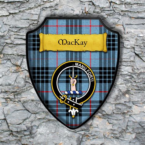 mackay shield plaque  scottish clan coat  arms badge  clan plaid tartan background wall