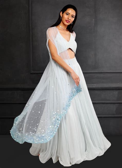 shloka khialani ice blue cape lehenga set terra inde indian wedding outfits indian gowns