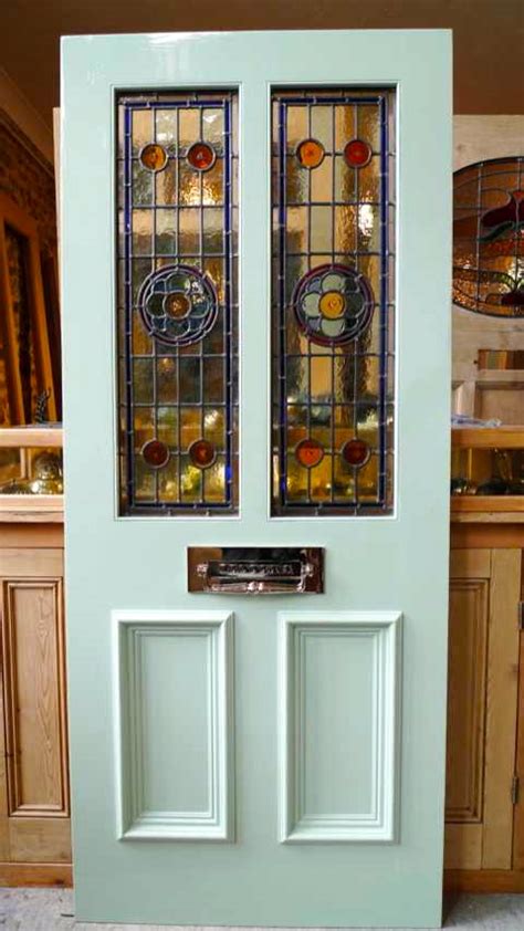 Victorian Style 2 Panel Stained Glass Front Door Stained