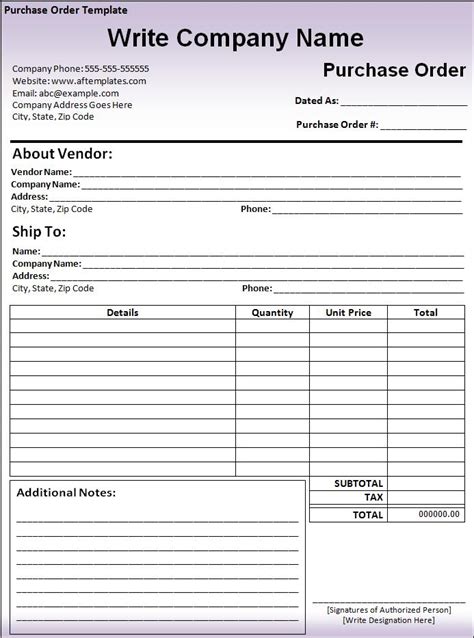 purchase order template  word templates