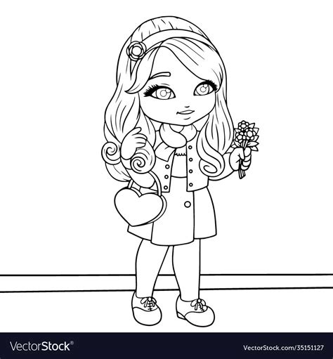 cute doll coloring book royalty  vector image
