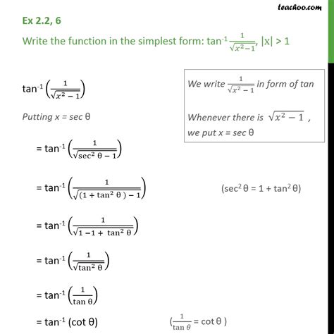 Ex 2 2 6 Simplify Tan 1 1 Root X2 1 Class 12 Inverse