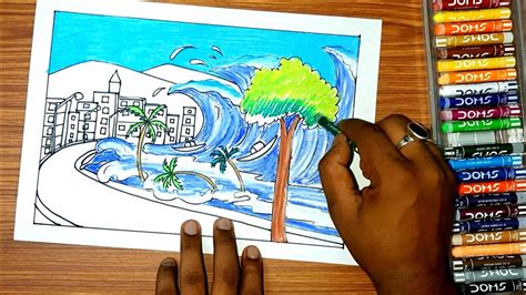 draw tsunami scenery drawingstep  step scenery drawingoil pastel drawing