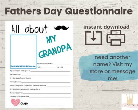 grandpa questionnaire printable survey fill etsy