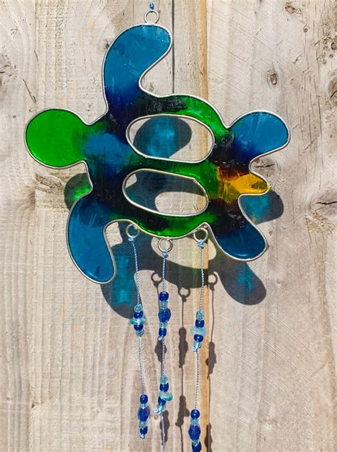 turtle suncatcher  beads  green  blue window decor etsy