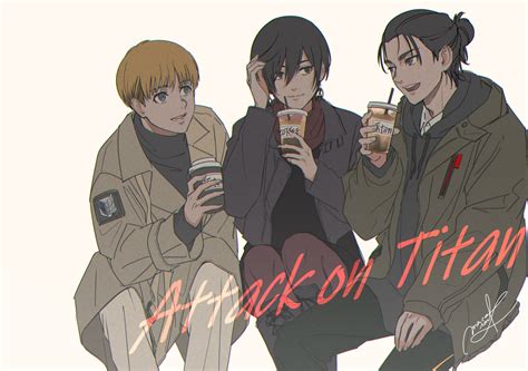 Fanart Friday Attack On Casual—armin Mikasa And Eren Grab Coffee