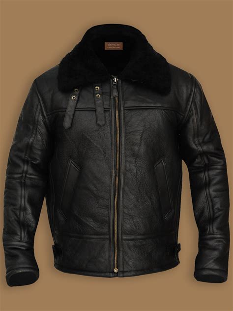 aviator bomber sheepskin black leather jacket men jacket mauvetree