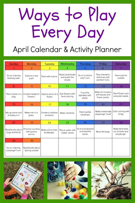 ways  play  day april activity calendar  preschoolers