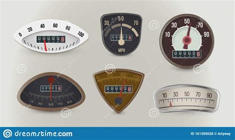 speedometers speed gauges realistic vector illustrations set stock vector illustration