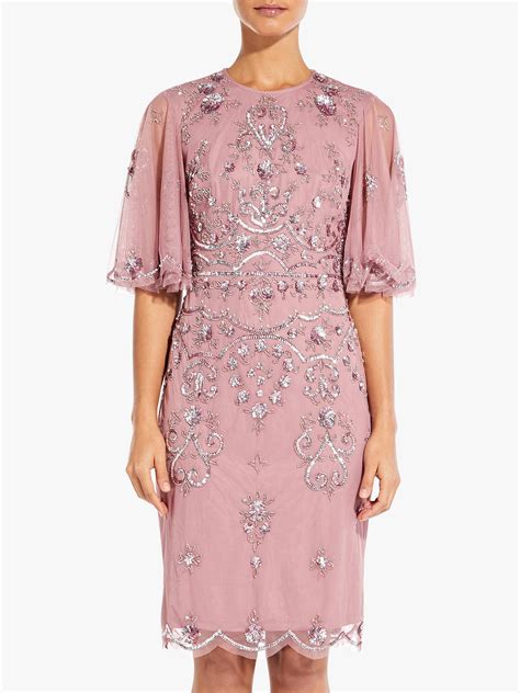 adrianna papell beaded wide sleeve cocktail dress rose at john lewis