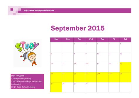 free printable september 2015 calendar with malaysia