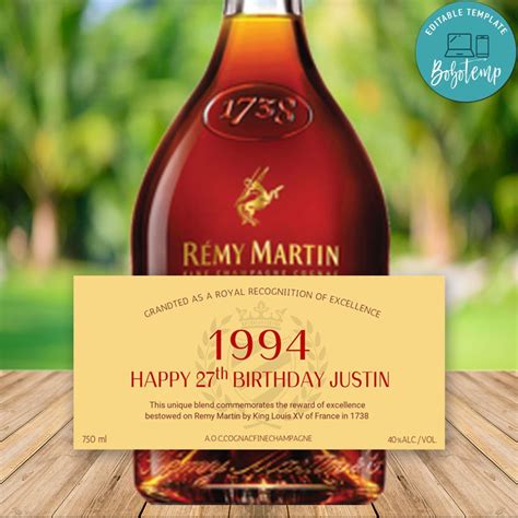 remy martin  happy birthday cognac label template createpartylabels