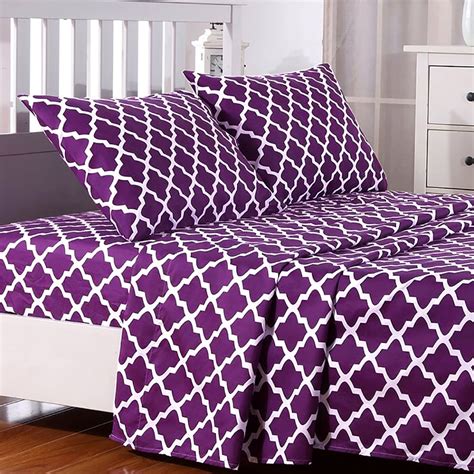 lux decor collection quatrefoil bed sheet set queen purple  piece