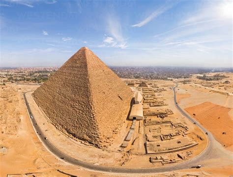 panoramic aerial view   great pyramids  giza  egypt stock photo