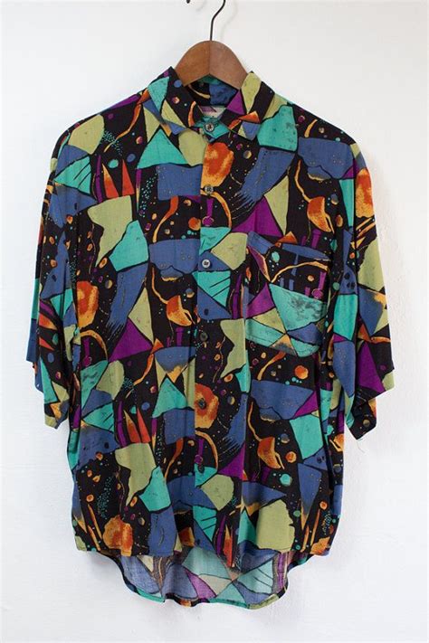 Vintage 80 S Multi Color Short Sleeve Dress Shirt