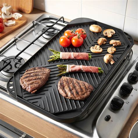 vonshef reversible griddle plate pan aluminium double sided grill  bbq hob  ebay