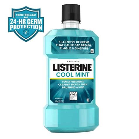 listerine cool mint antiseptic mouthwash for bad breath and plaque 500ml