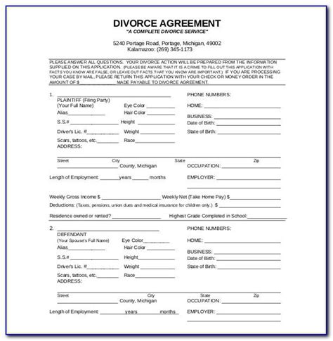 sample divorce papers filled