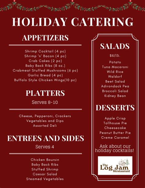 log jam launches holiday catering menu white management
