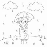 Wet Rain Girl Clothing Cartoon Girls Vector Illustrations Coloring Clip sketch template
