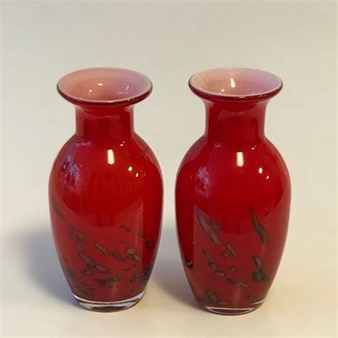 Bohemia Glass Red Gold Vases Made In Czechoslovakia 115012
