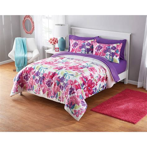 Your Zone Watercolor Floral Bedding Set With Reversible Comforter