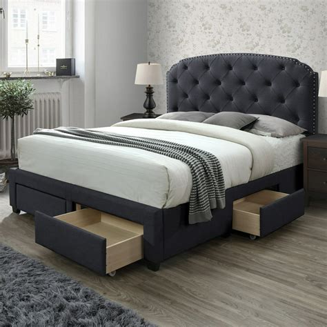 dg casa argo tufted upholstered panel bed frame  storage drawers