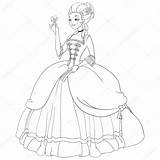 Rococo Coloring Marie Antoinette Illustration Lady Dress Vector Outlined Antique Stock Princess Pages Print Beautiful Cartoon Girl Immediately Color sketch template