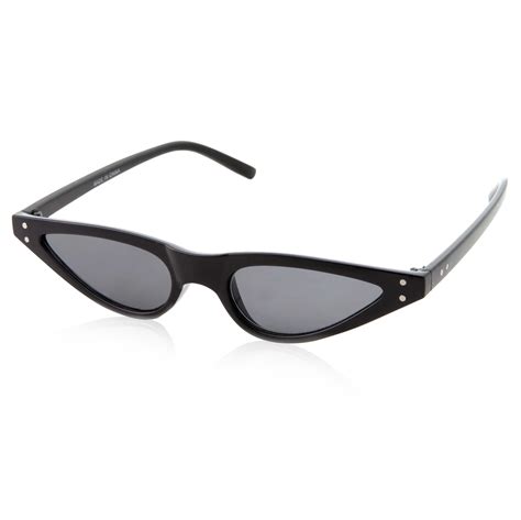 womens slim 90s retro flat lens black cat eye sunglasses