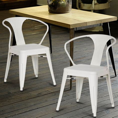 homebeez metal dining chair  arms set   white metal dining
