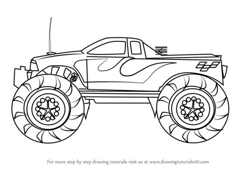 learn   draw  monster truck trucks step  step drawing tutorials