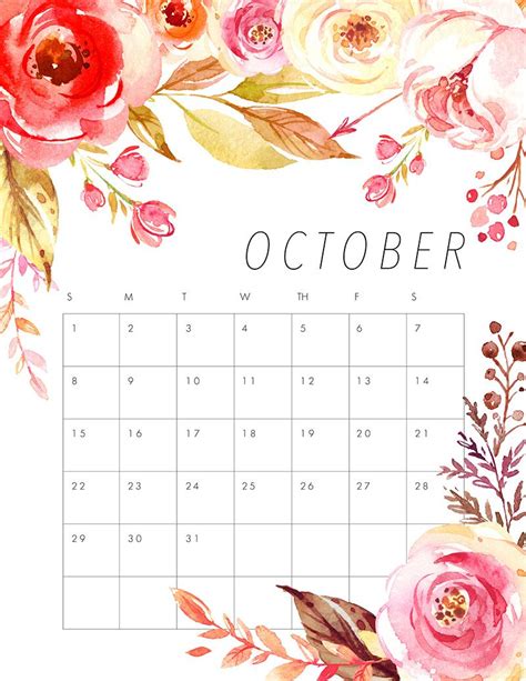 printable  floral calendar  cottage market calendar