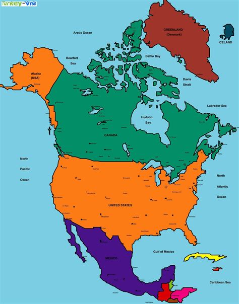 physical political map  north america united states map
