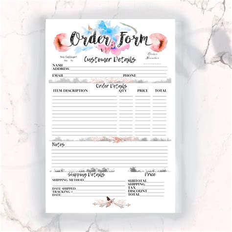 craft order form template